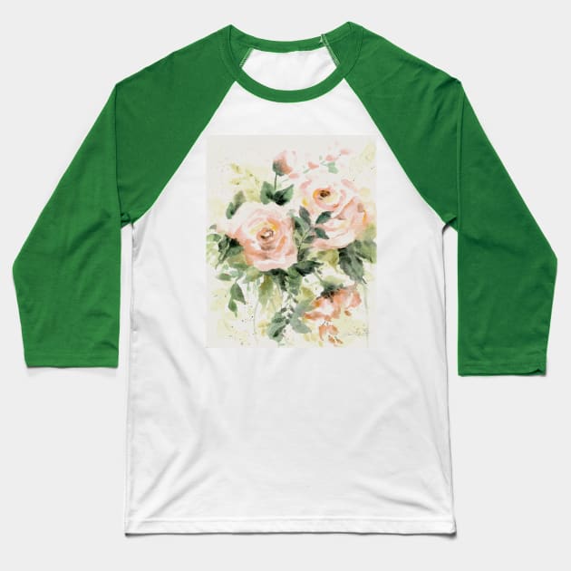 Washy Peach Roses B Baseball T-Shirt by Jean Plout Designs